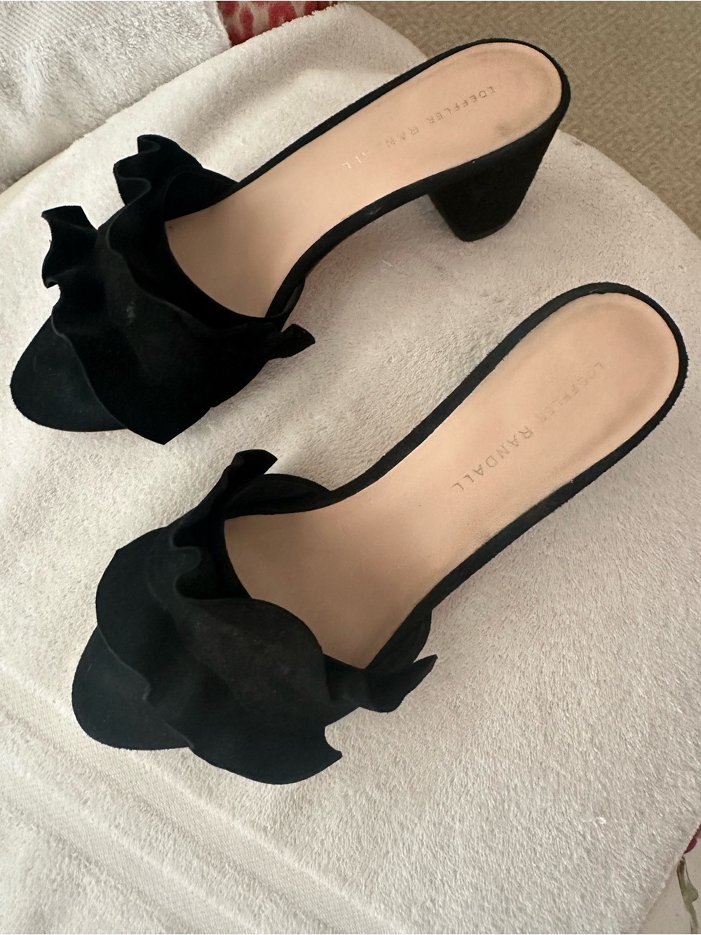 Loeffler Randall Black Suede Ruffle Slip-On Mules